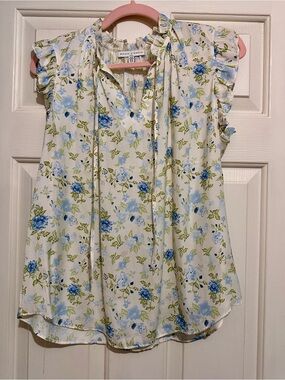 Maison d’Amélie Cream Floral Ruffle Tie-Neck Blouse